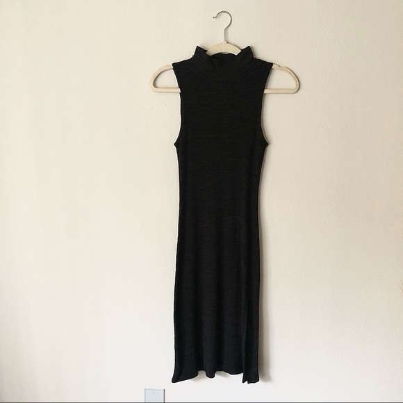LNA Ribbed Knit Mock Neck Dress with Slit XS Charcoal Grey - Picture 3 of 8